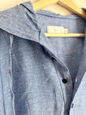 Onia Light Blue Linen-Blend, “Quarter Button”Down Shirt Tunic - unisex